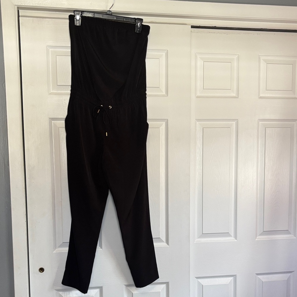 Express Black Strapless Drawstring Jumpsuit